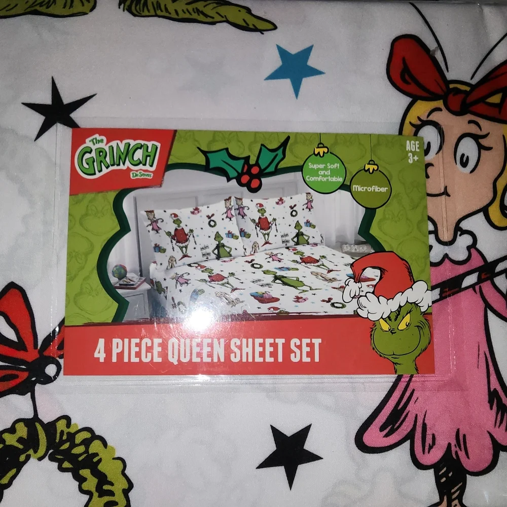 NWT DR. SEUSS QUEEN GRINCH SHEET SET🍬🎄💚❤️RETAIL 70.00